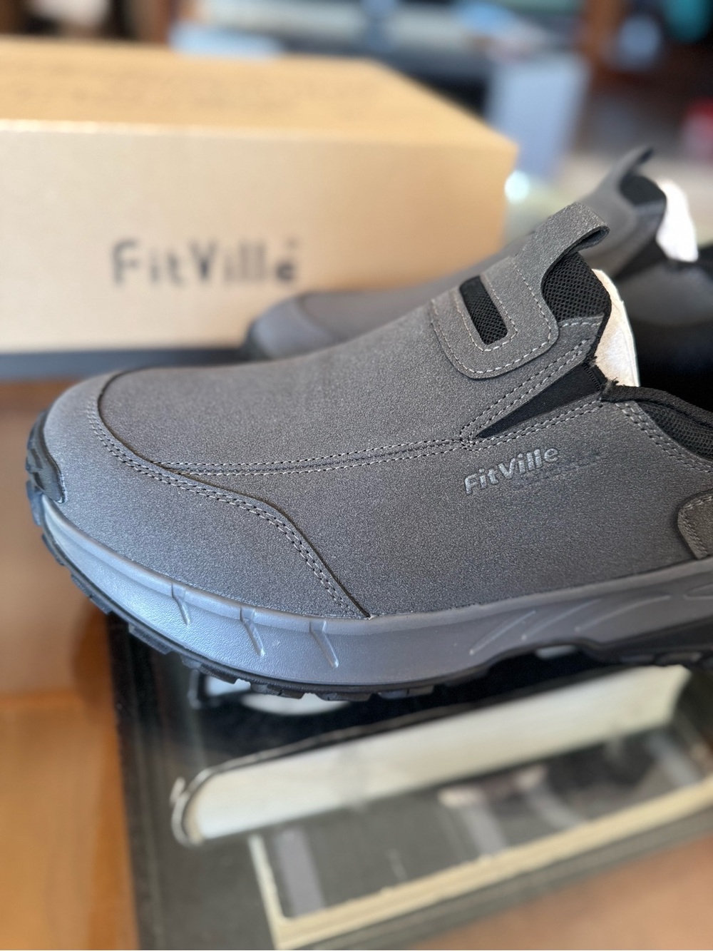 FitVille Low Top LugMax Outdoor Men's Slip-On Trekking Walking Shoes Slate Gray - Picture 9 of 11